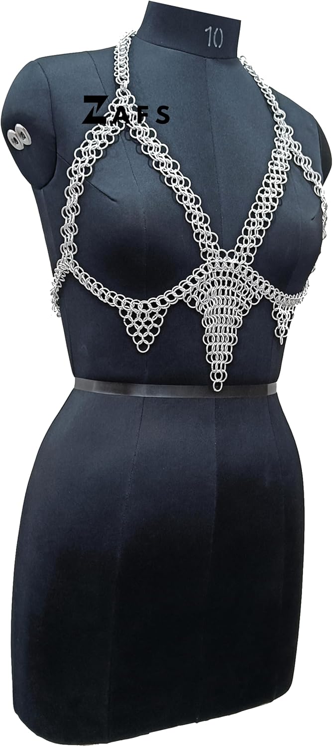 Aluminum Chainmail Harness Bra 10mm Butted Ring Sxey Halter Bra Backless for Women's & Girls Fantasy Wear LARP SCA Halloween