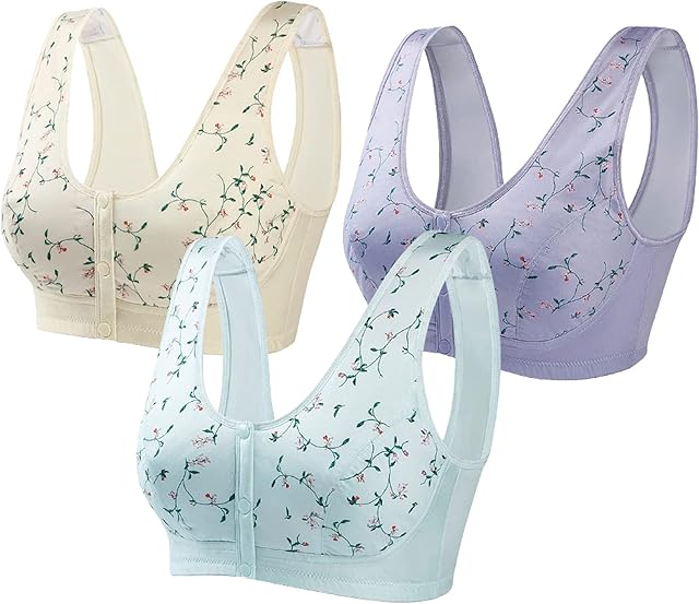 KBLT Wireless Front Button Bras, Front Fastening Sports Bra High Impact, Full Coverage Sleep Bra for Middle Elderly Women No Underwire, Mom's Gift