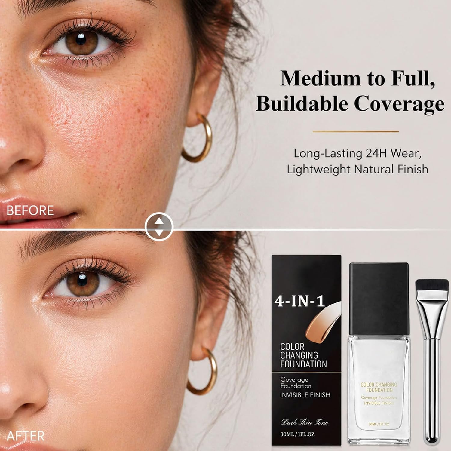 2PACK - Korean 4-in-1 Color Changing Foundation, 2026 Color Adjusting Foundation Waterproof, Long-Lasting Full Coverage, Lightweight Hydrating Concealer & Moisturizer, All Skin Types (1PCS)