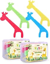 NETONDA 80 Pcs Kids Flossers for Kids Flossers for Narrow Interdental Spaces Giraffe Shaped Handles Non Slip Handles Wax Free Fluoride Free 2 x 40pcs
