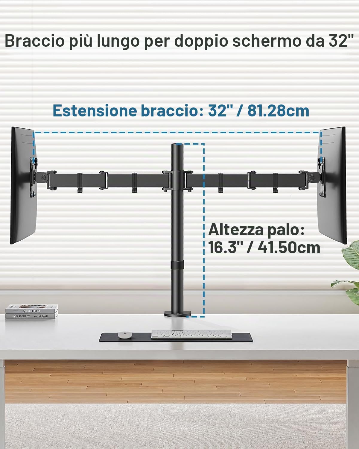 HUANUO Supporto Doppio Monitor per Schermo 13 a 32 Pollici, supporto per monitor regolabile in altezza inclinabile girevole, VESA 75/100mm