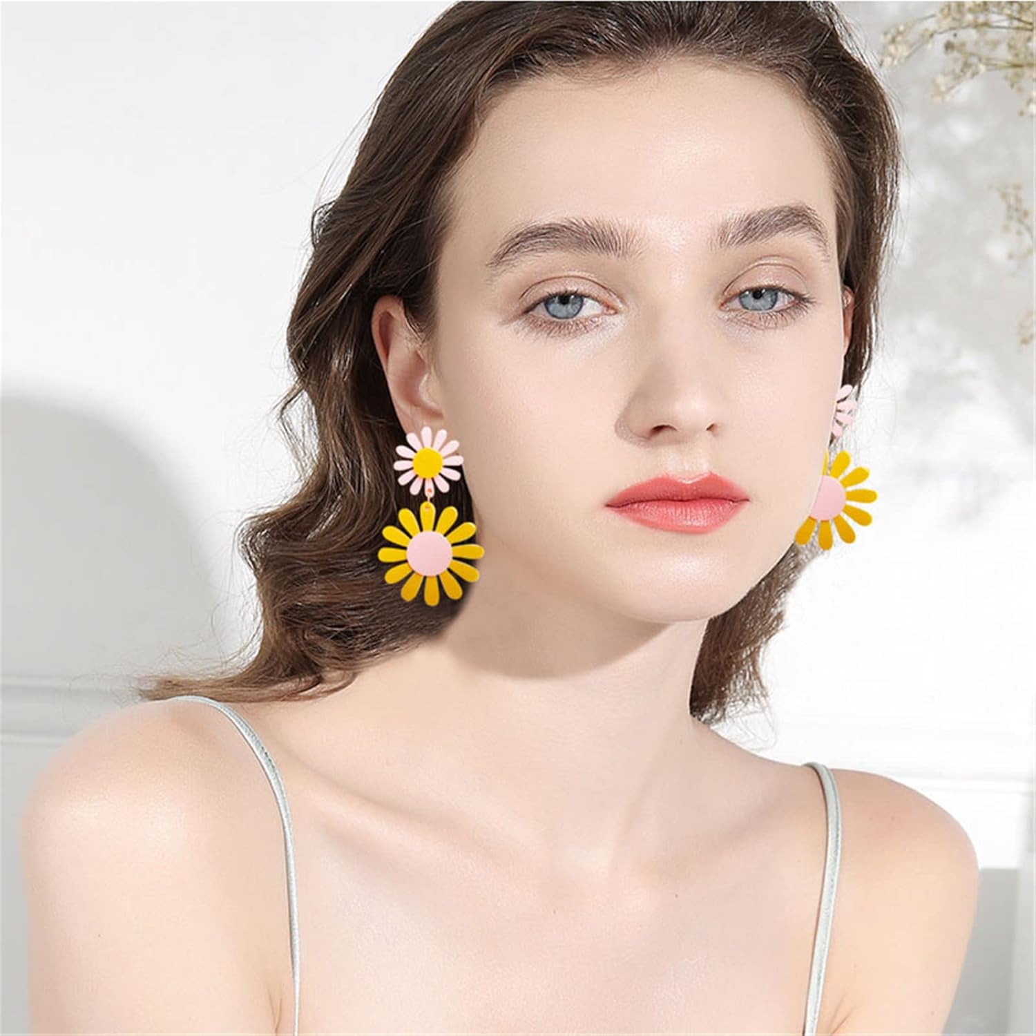 ONLYJUMP 60s 70s Daisy Earrings for Women Exaggerated Acrylic Large Flower Earrings Bohemian Boho Earring Layered Flower Petals Earrings - Image 2