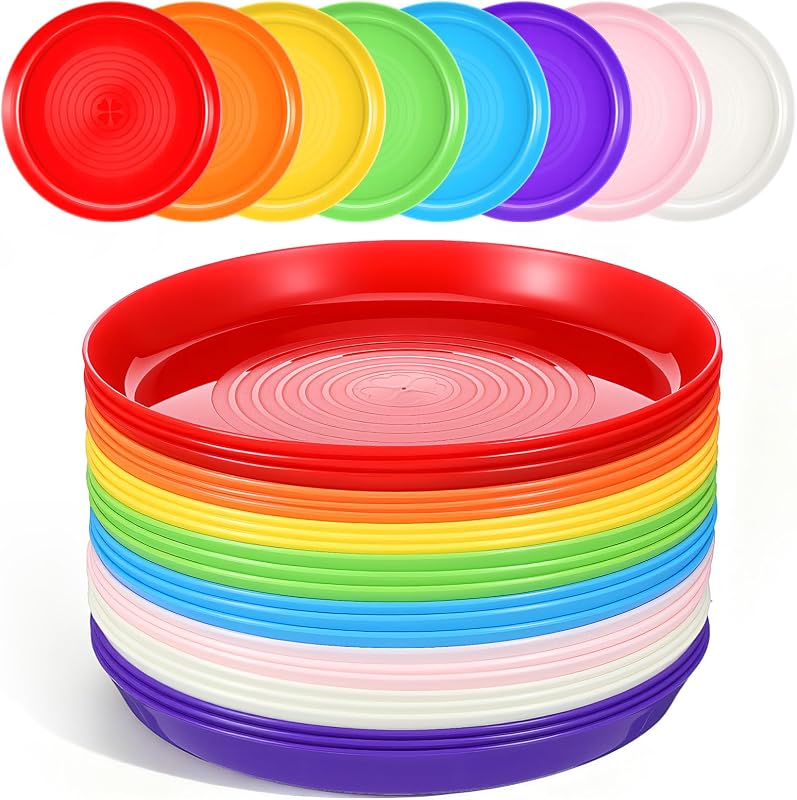24 Pack 7 Inch Kids Plastic Plates Set, Unbreakable Kid Dinner Plastic Plates Reusable, BPA Free Small Snack Salad Kids Plate for BBQ, Travel, Events, Dishwasher Safe, 8 Colors