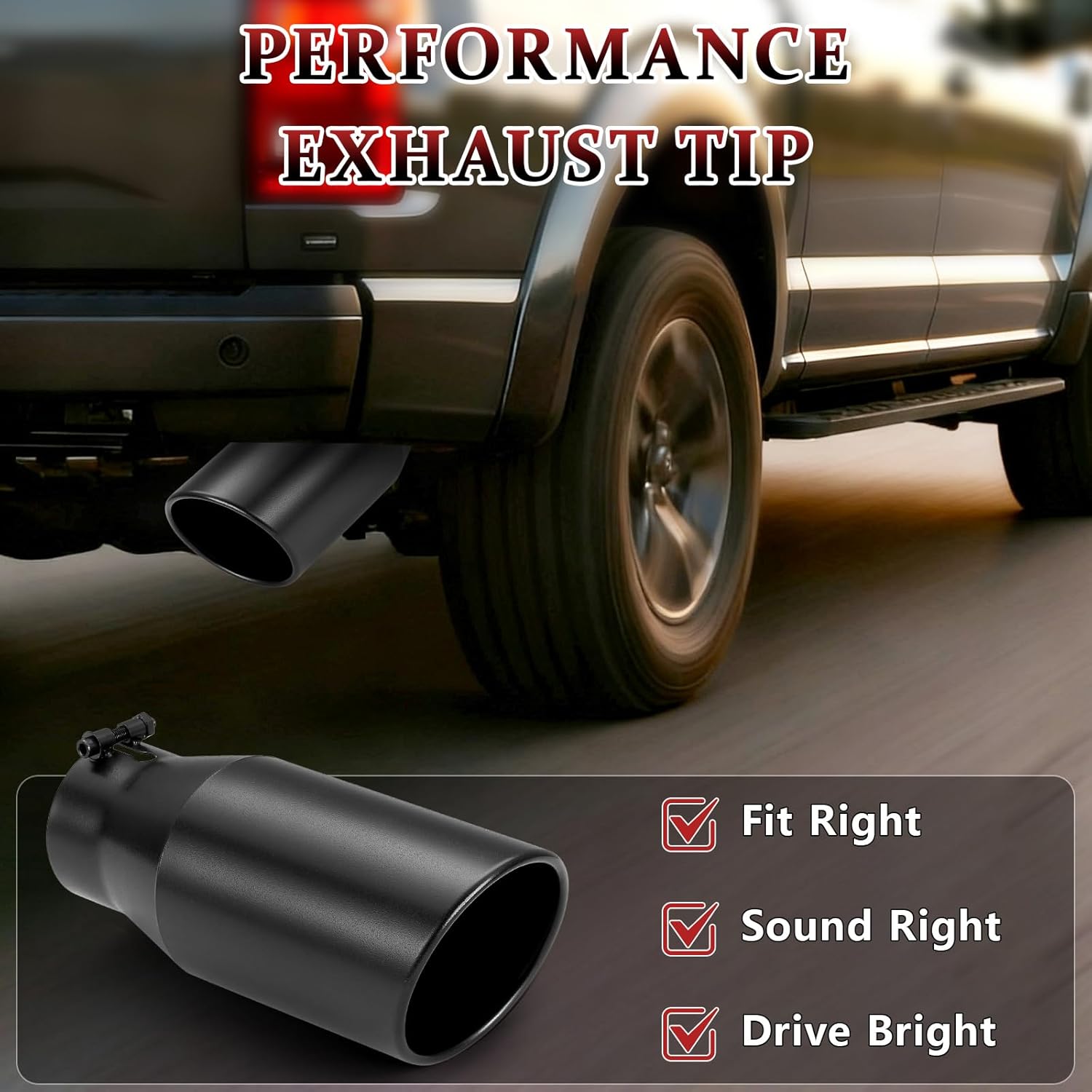 Exhaust Tip 3.5" Inlet 5" Outlet 12" Long, High Performance Stainless Steel, Peel-Resistant Black Powder Coated, Rolled Angle Cut, Bolt-On Diesel Tail Pipe, Universal for Car Truck