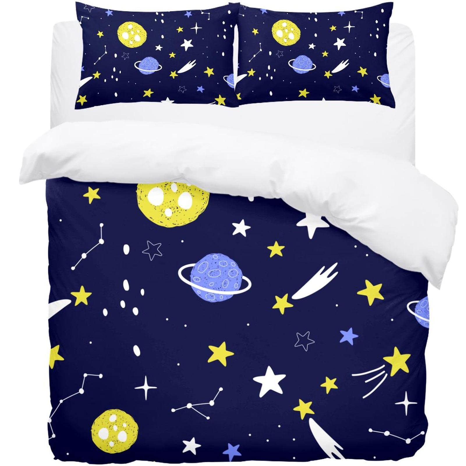 Housse de couette planètes et étoiles avec taie d'oreiller pour lit enfant