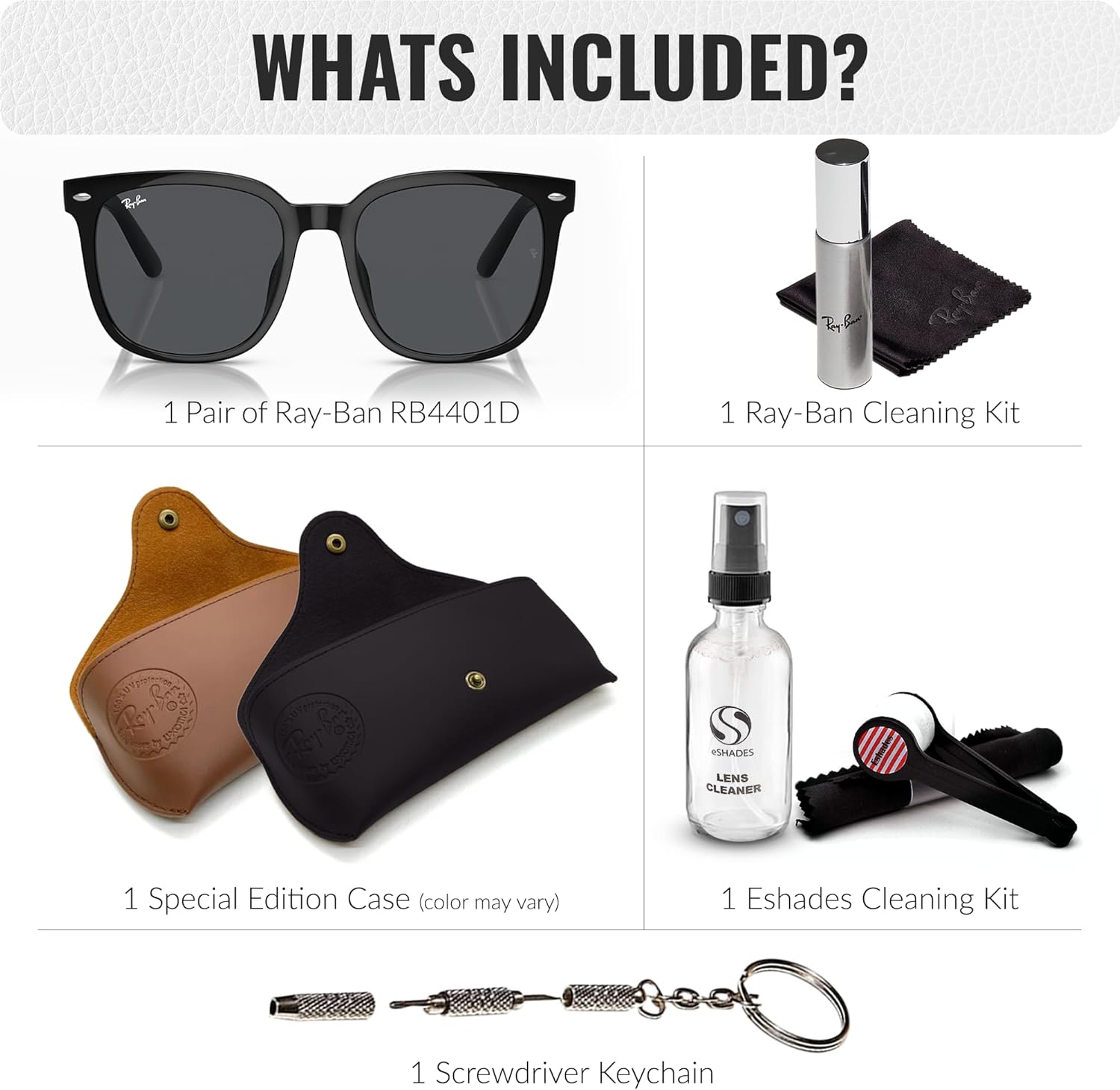 Ray-Ban RB4401D Square Shaped Sunglasses for Men & Women with Official RAYBAN Eyewear Kit