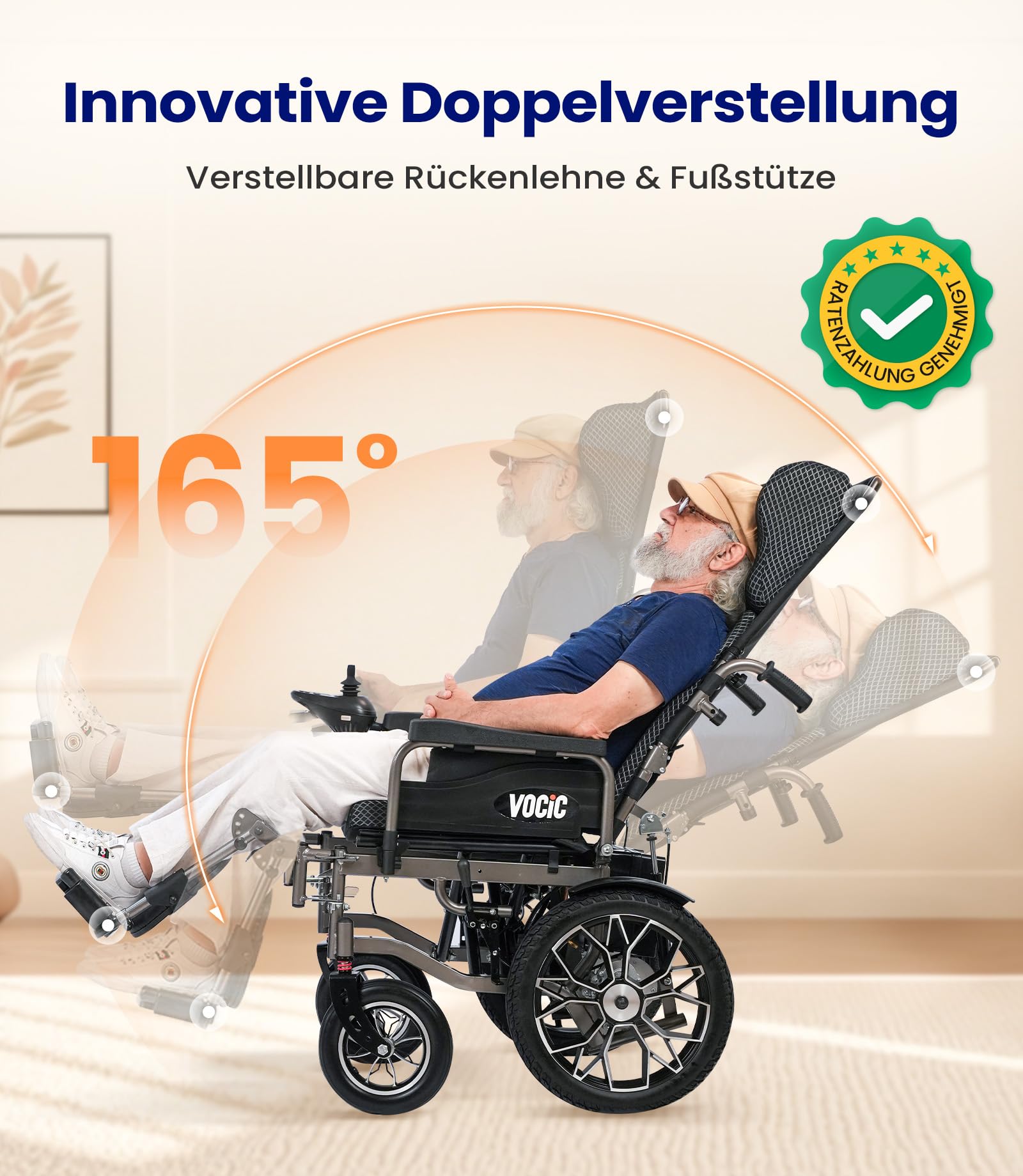 VOCIC V57 Sedia a rotelle ergonomica elettrica pieghevole leggera | Carrozzina elettric per disabili con schienale regolabile a 165° sedia a rotelle elettrica da 30 chilometri, fino a 150 kg