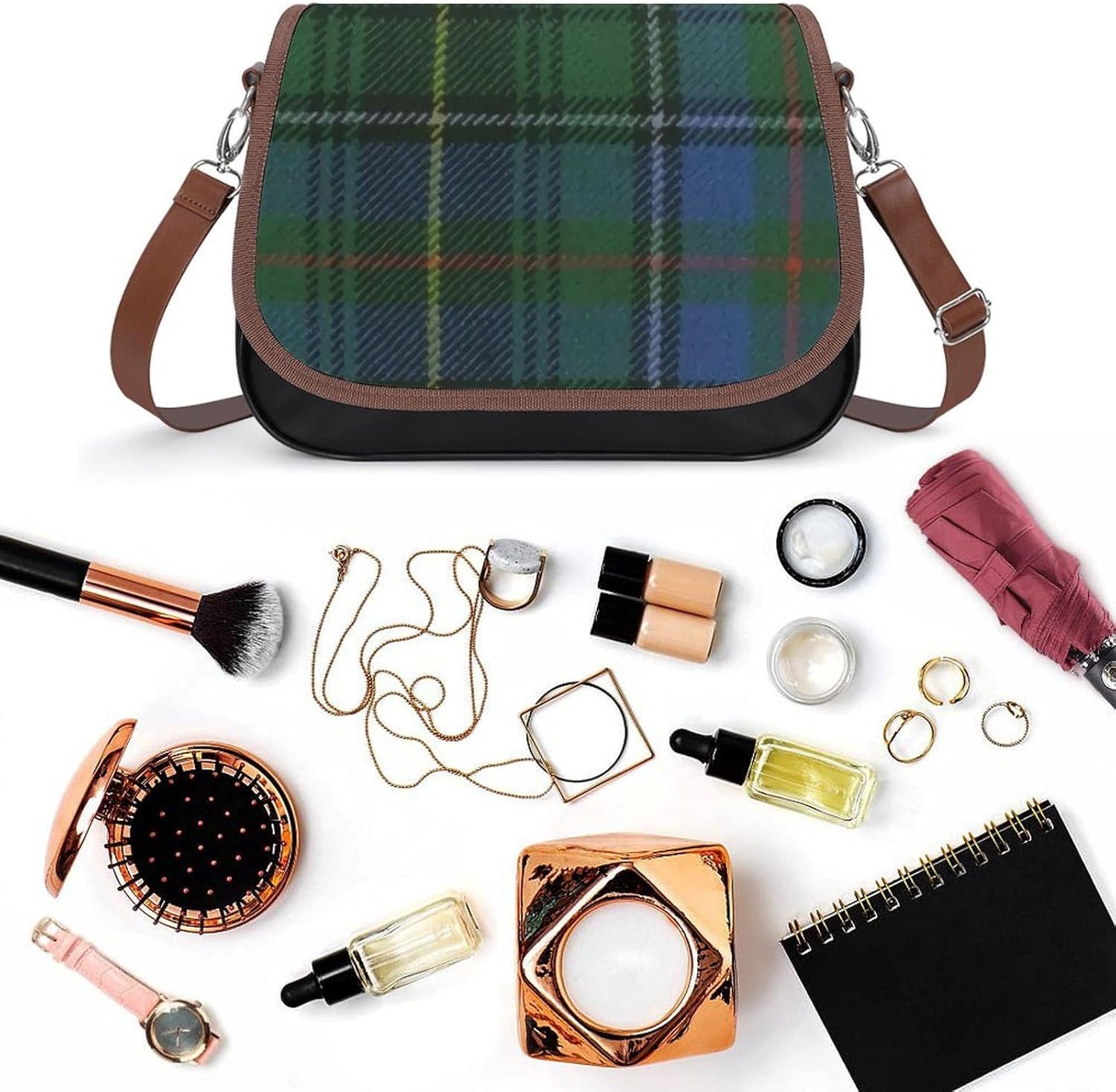 Black Watch Ancient Original Scottish Tartan_54984992Women's Faux Leather Crossbody Bag, Waterproof Wrinkle-Resistant Shoulder Bag with Detachable Strap, Large Capacity Casual Handbag, Fashion Daily P