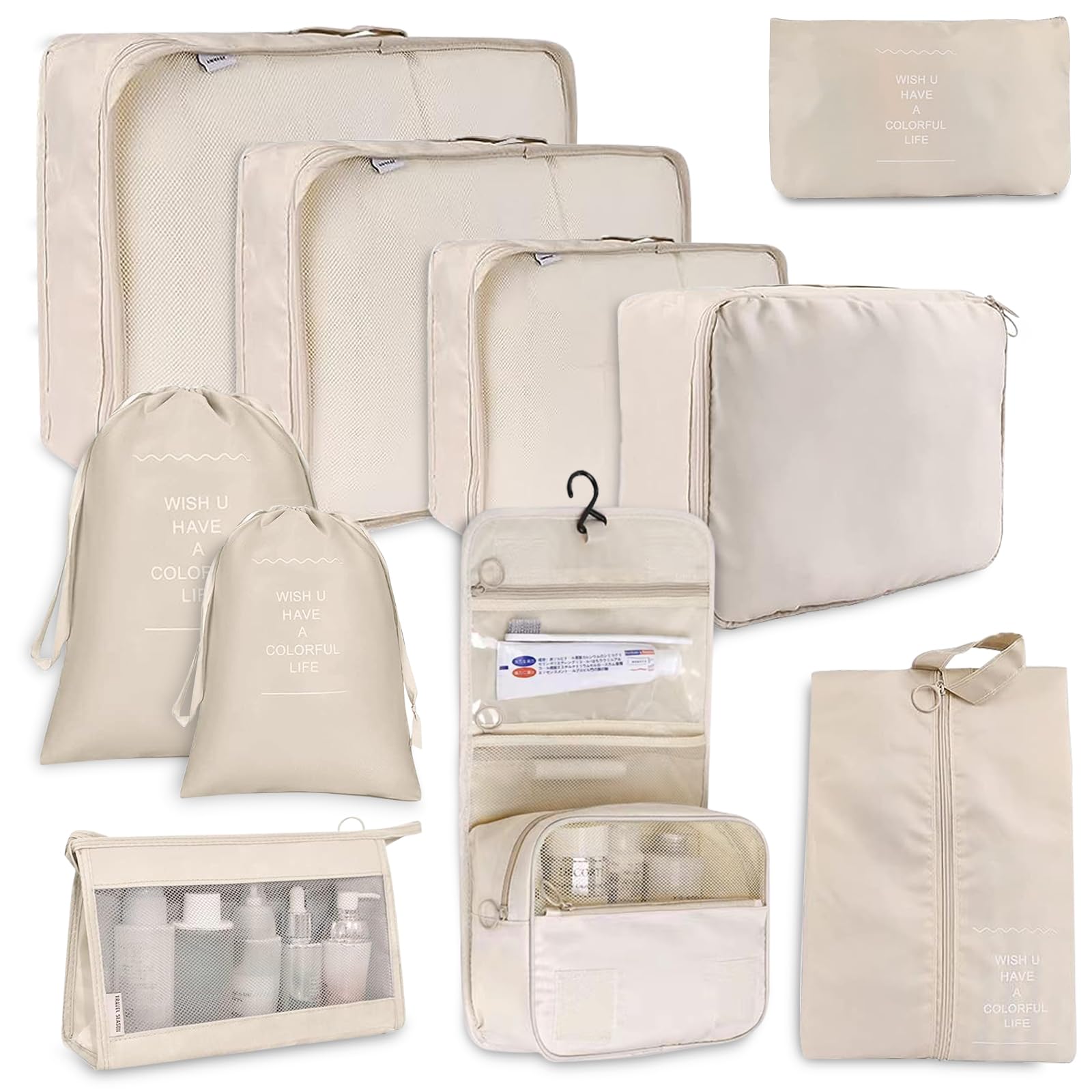 10 Sacs Rangement Valise LOVICVKEM - Organisation Voyage Imperméable - Beige