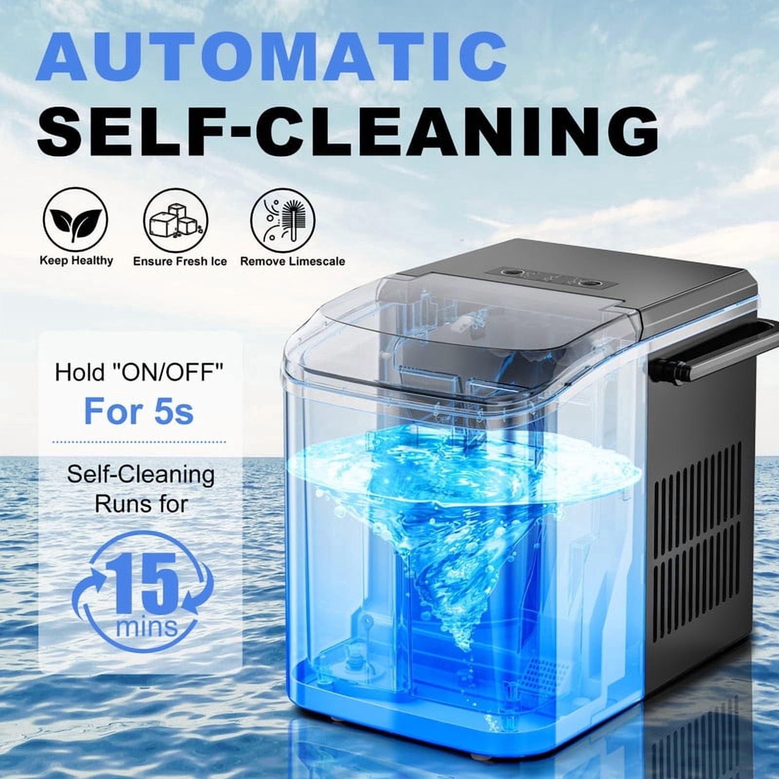 Countertop Ice Maker, 26Lbs/24H Portable Ice Machine with Self-Cleaning, 9 Bullet Ice Cubes in 6 Mins, Compact Quiet Ice Making Machine for Home Kitchen Office Bar RV — view 6
