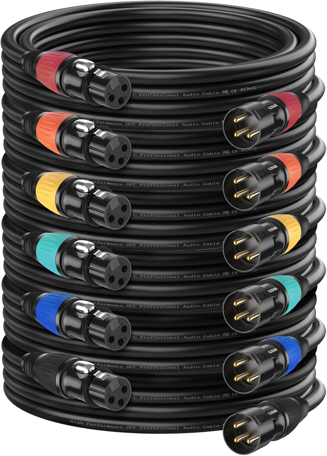DMX Cable 15ft 2 Pack, 3-Pin Gold Plated XLR Male to Female Cables, Compatible with Microphone, Stage Light DMX512, Mic Mixer, Band and More, Black Orange