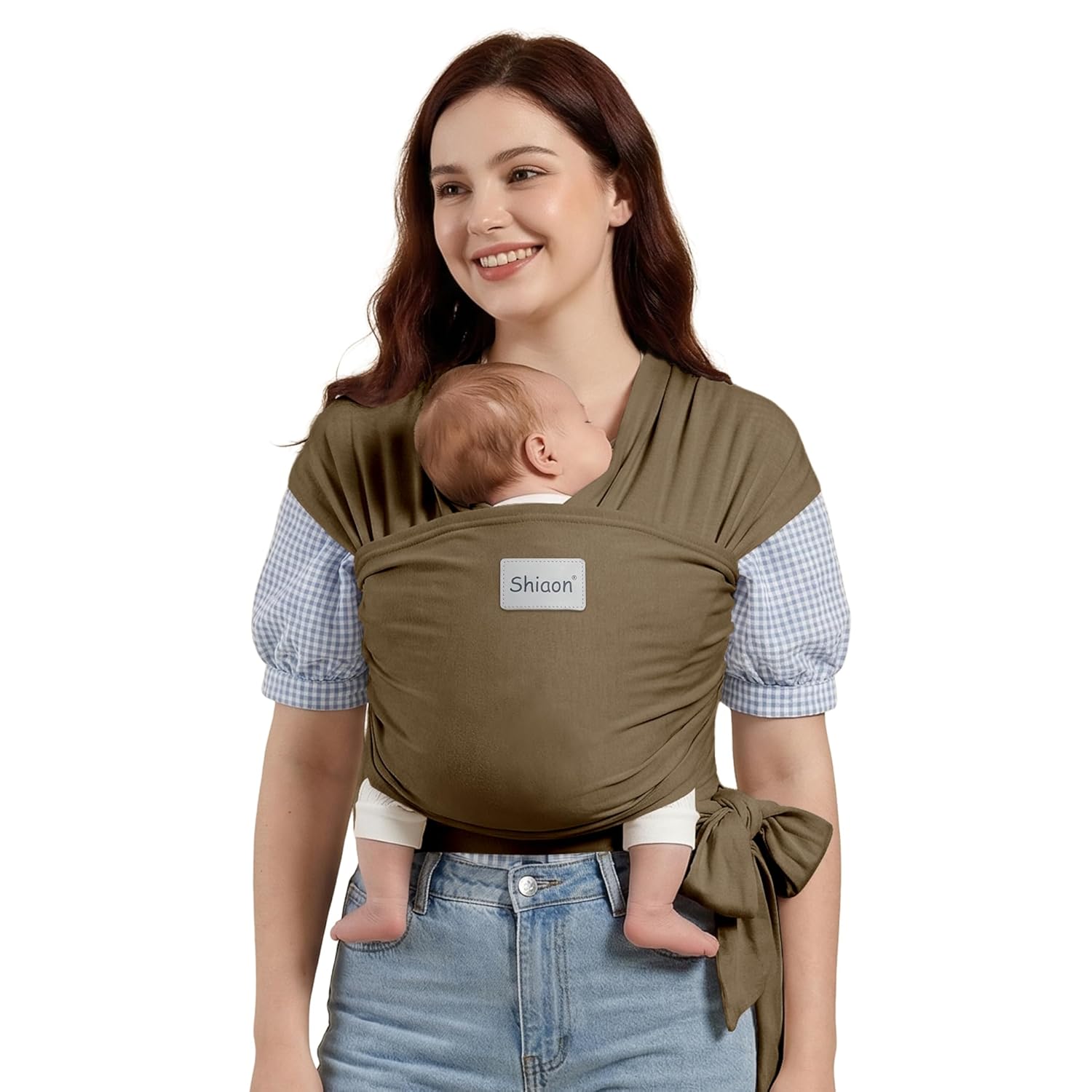 Baby Wrap Carrier, Baby Carrier Wrap Newborn(7-35lbs), Cotton Baby Sling Carriers Wearing Wrap Hands Free, Cozy Newborn Wrap One Size Fits All, Beige