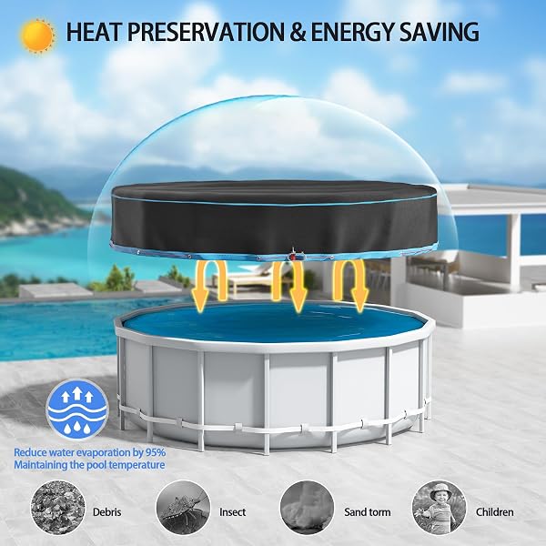 8 Ft Round Pool Cover, Heavy Duty Pool Cover for Above Ground Pools, Swimming Pool Cover with Storage Bag Solar Covers for Above Ground Pools, Waterproof & Dustproof - 5