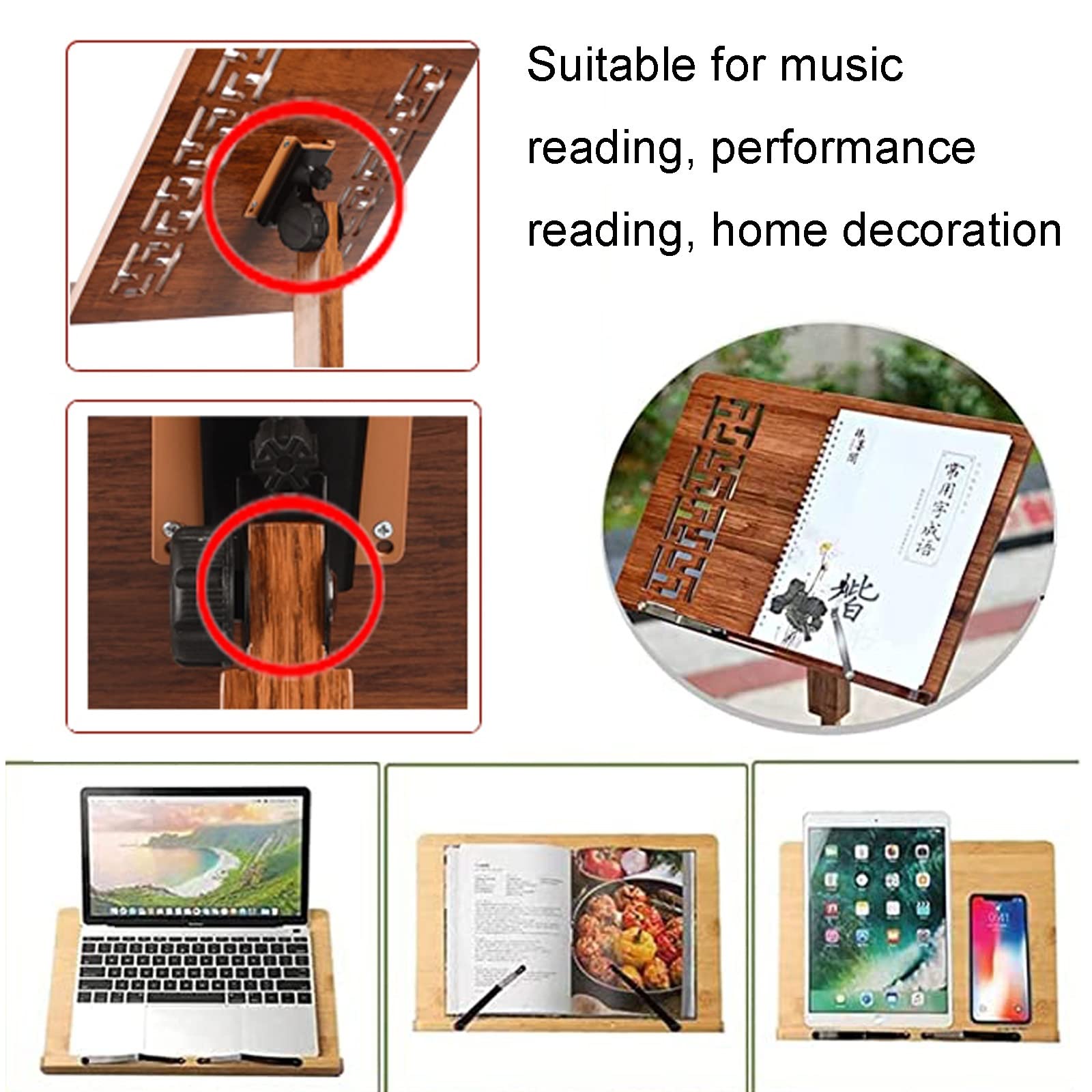 Atril De Música Portátil Y Liviano, Soporte para Libros De Bambú De Doble Uso Dos En Uno, Atril para Partituras con Colgador para Violín, La Superficie Está Pintada para Pr,