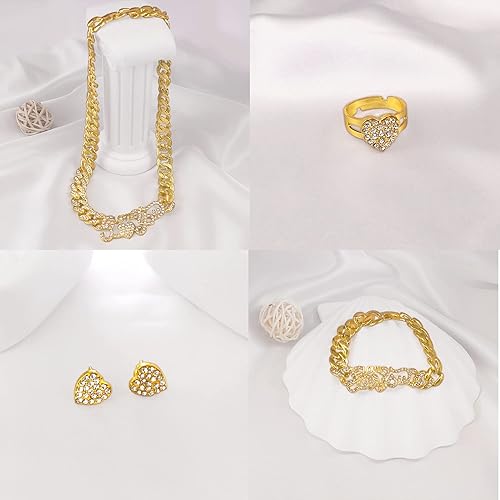 Miniatura 4 de Juego de collar de joyería con cadena de eslabones cubanos y pulsera de diamantes de imitación, juego de collar brillante, pulsera para mujeres y