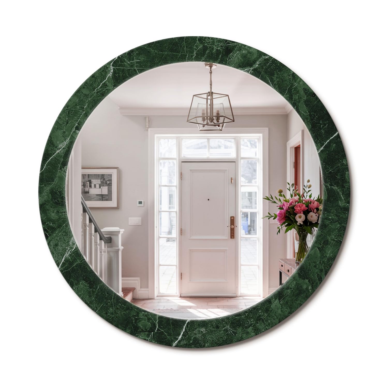 Déco murale chic avec ce grand miroir rond moderne salon chambre marbre