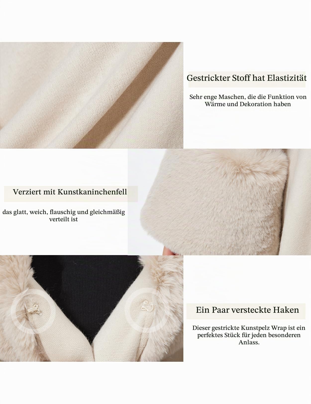 BEAUTELICATE Kunstpelz Poncho Stola Damen Umhang Cape Herbst Strickjacke Winter Mantel Mit Kunstfell Kragen Für Hochzeit Braut Abend S105