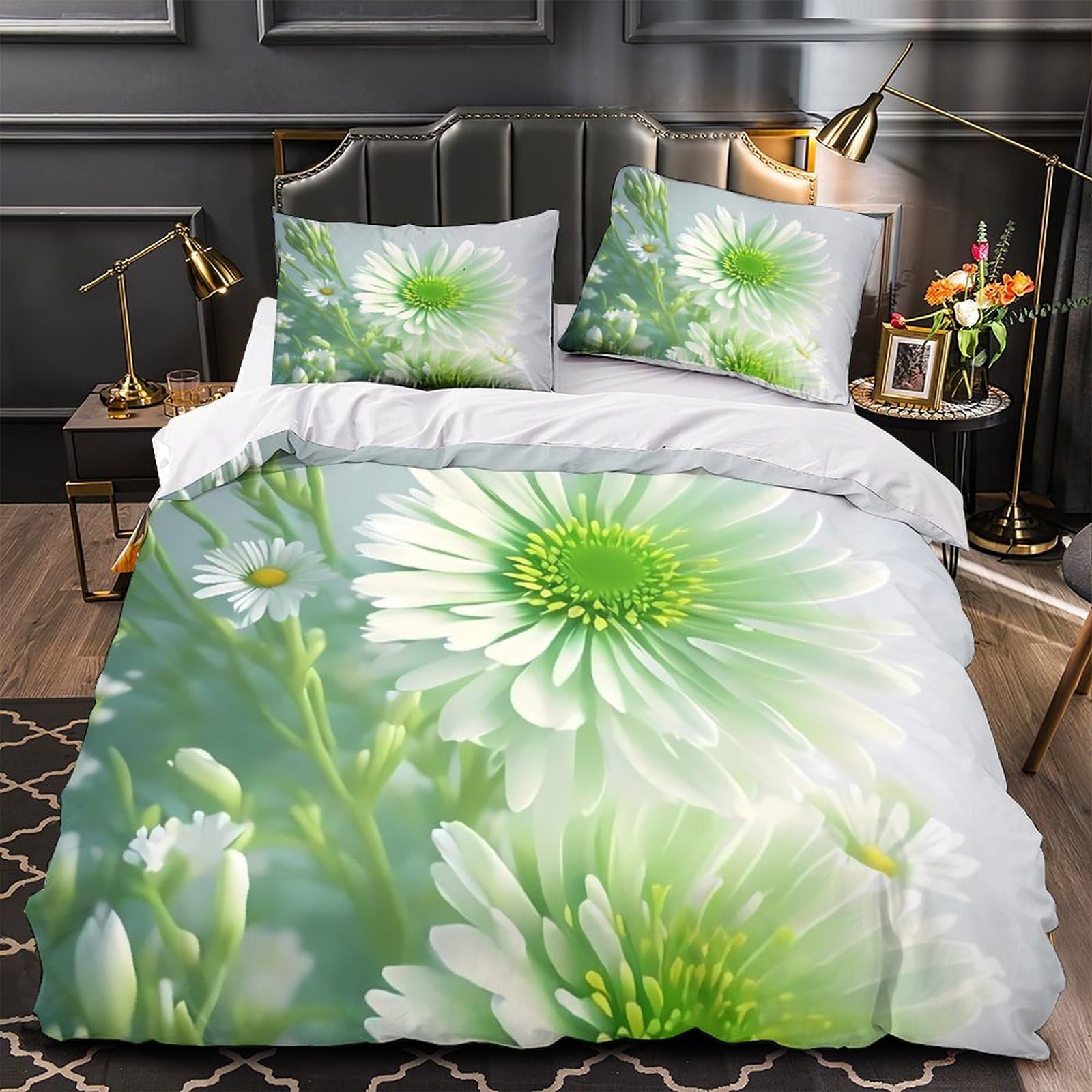 Parure de lit marguerites 140x200 cm en microfibre haut de gamme et ultra douce