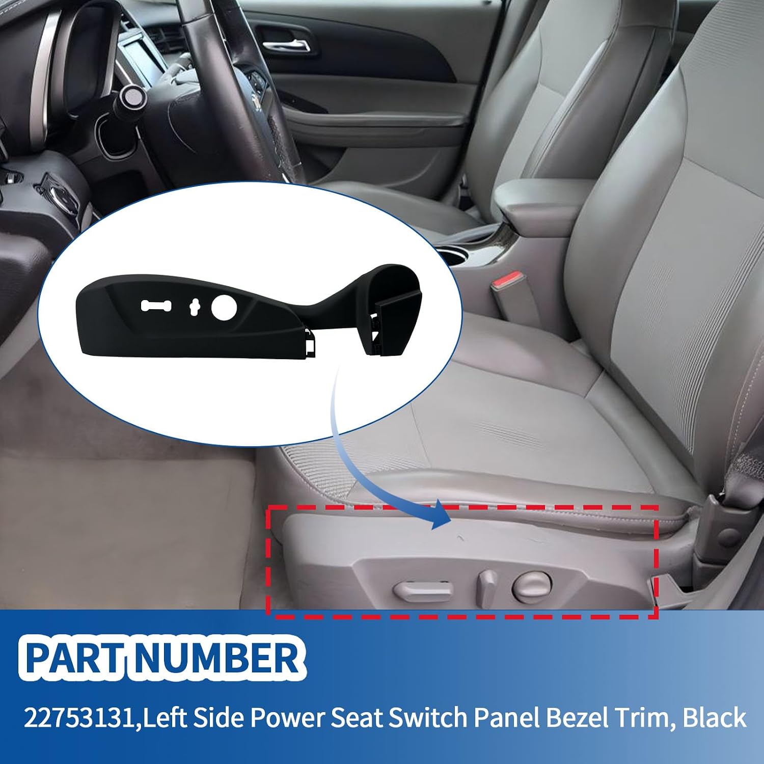 Left Driver Side Seat Switch Bezel Trim Panel Fit for 2013 2014 2015 2016 Chevrolet Malibu 22753131 Seat Adjuster Switch Bezel Cover,Black