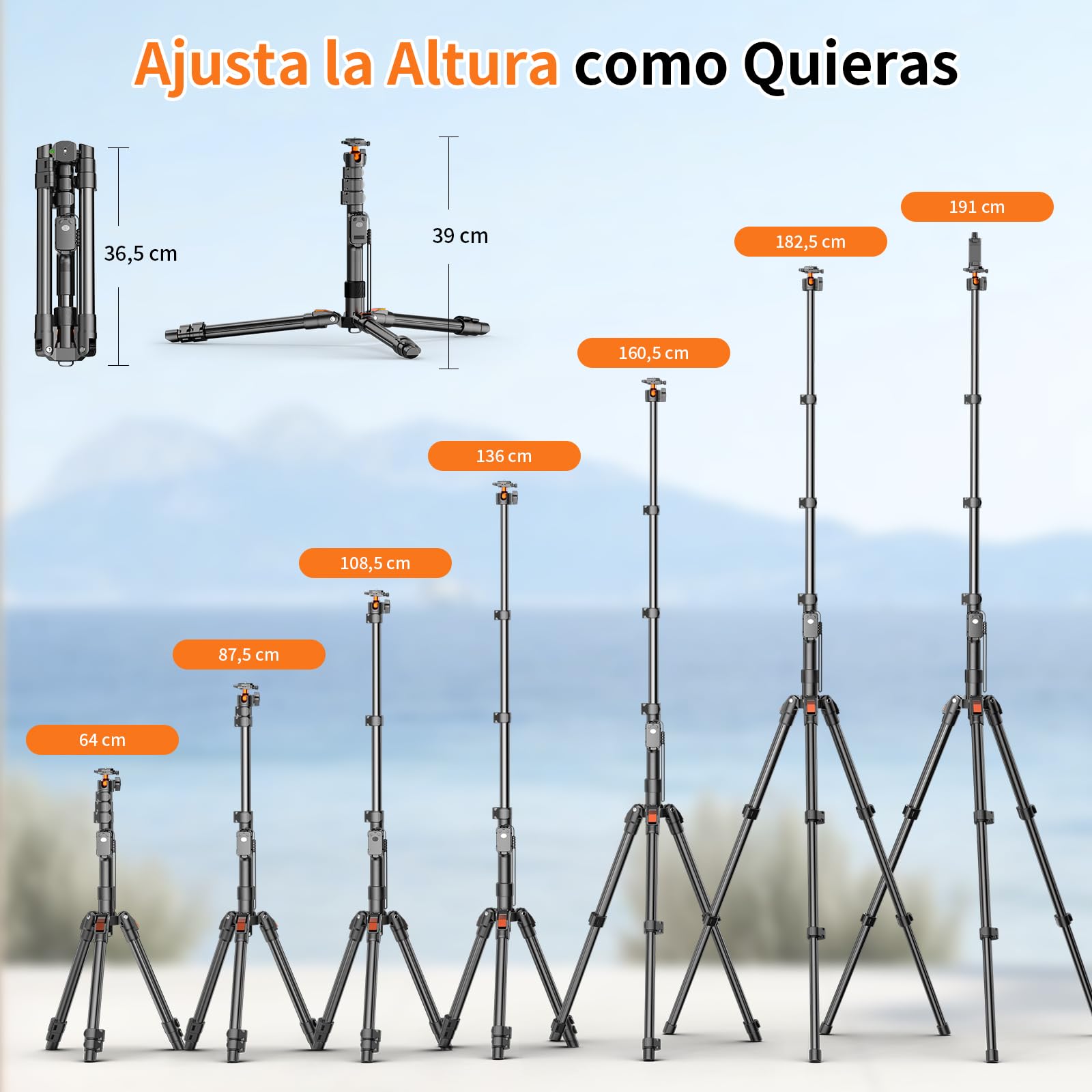 XXZU 191cm Tripode Camara, Tripode para Movil con Control Remoto, Tripode Camara de Aluminio con Soporte para Teléfono y Rótula de 360°,Tripod para Cámara Digital/Smartphone/Luz de Anillo/Webcam