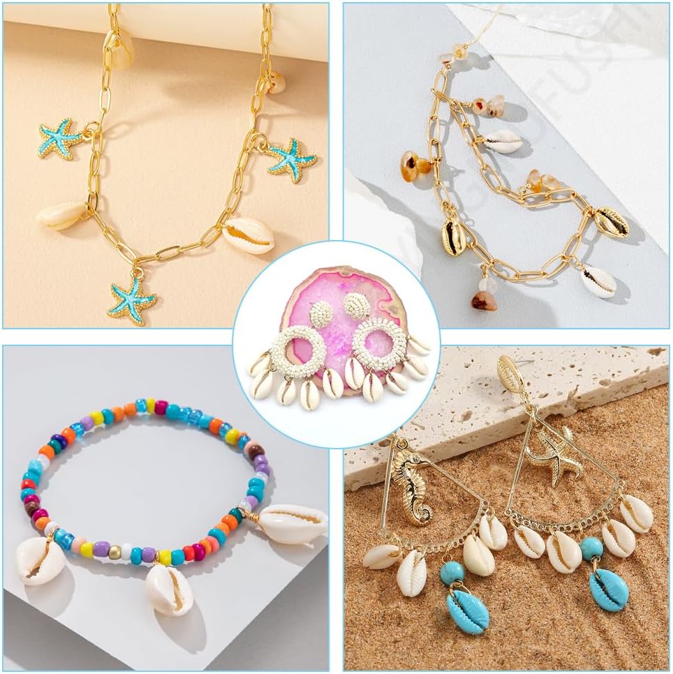Beebeecraft 1 Box 50Pcs Cowrie Shell Charm 18K Gold Plated Brass Natural Ocean Animals Charms with Copper Wire for Earring Bracelet DIY Jewelry Making