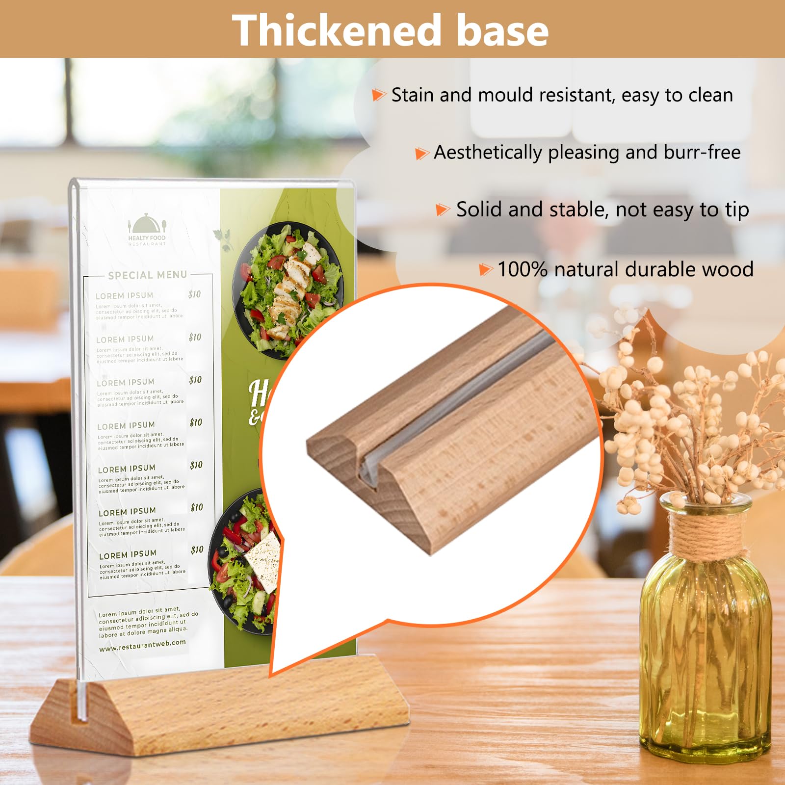 Espositori Acrilico A4 Con Base Legno - 3 Pezzi Per Poster, Men&ugrave; E Volantini, Design Orizzontale