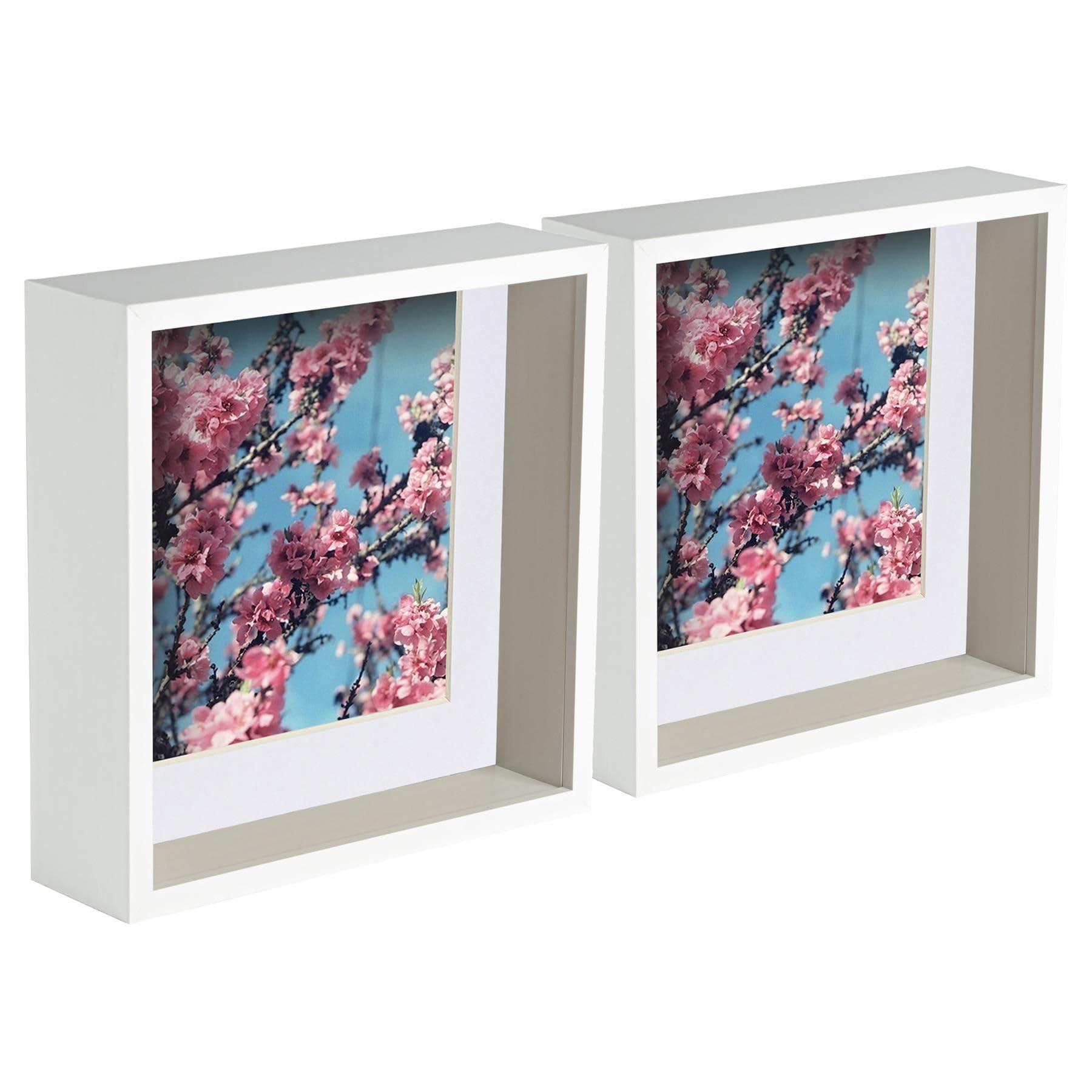 Nicola Spring 3D Deep Box Photo Frames - 8 x 8" with 6 x 6" Mount - White - Pack of 5