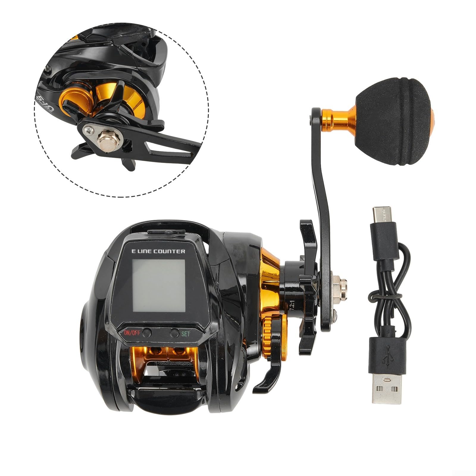 Oceanlend Moulinet de pêche électrique rechargeable avec compteur de ligne, grand écran numérique, pour rafting et pêche à l'appât