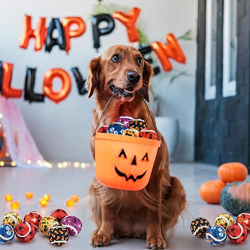 Miniatura 5 de 6 pelotas de tenis chirriantes de Halloween para perros y mascotas, pelotas interactivas para perros pequeños, medianos y grandes, para dentición,