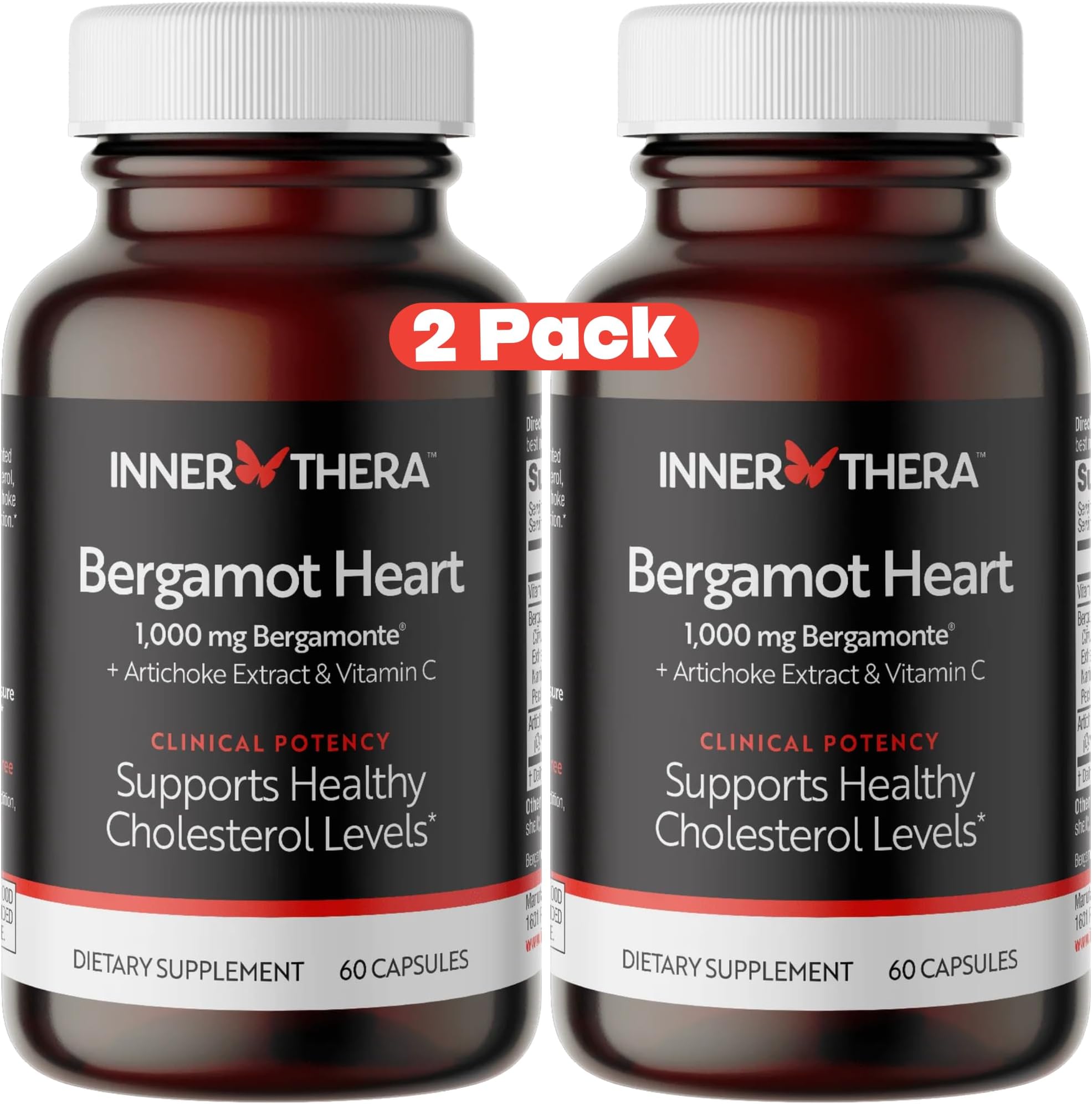 Bergamot Heart Advanced Triple Ingredient Citrus Bergamot Supplement- Best Patented Bergamot Available for Cholesterol & Heart Health (2 Bottles)