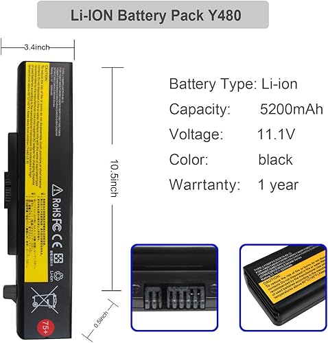 Miniatura 3 de 5200 MAH L11S6Y01 L11L6Y01 - Batería para portátil Lenovo IdeaPad Y480 Y580 G480 G580 Z380 Z480 Z580 Z585 Series L11M6Y01 L116Y01 L11