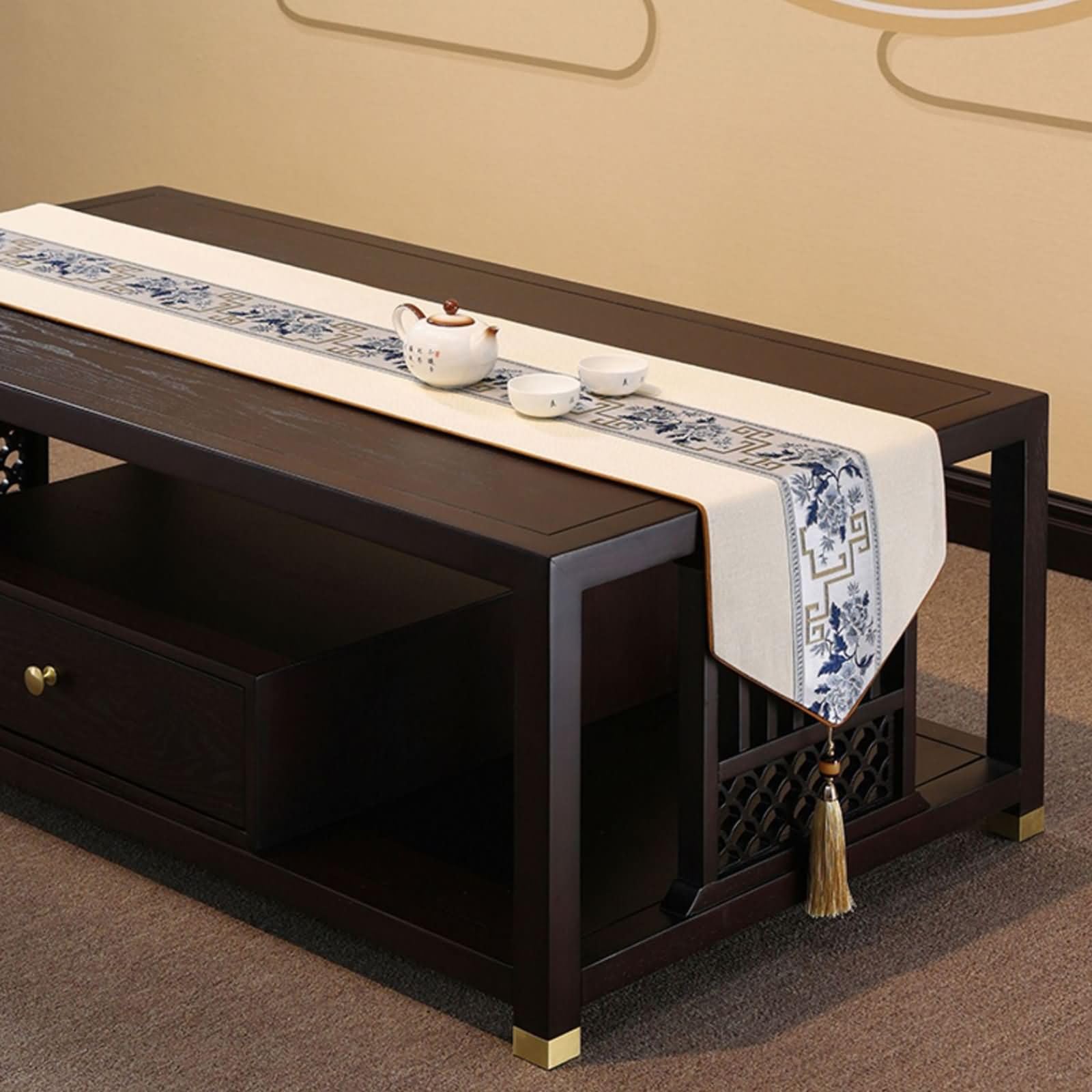 Runner da Tavola Beige Bianco,Cotone Lino,33x240cm
