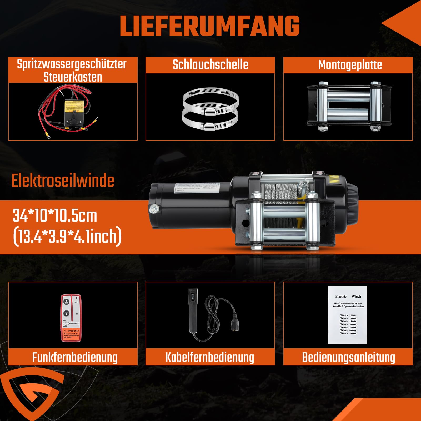 Elektrische seilwinde 12V 1360 kg / 3000lbs, Motorwinde Seilzug Elektrowinde 1kW Motor, mit Stahlseil, Funk & Kabel Fernbedienung, Wasserdicht, Seilfenster, für SUV, Offroad, LKW, Anhänger