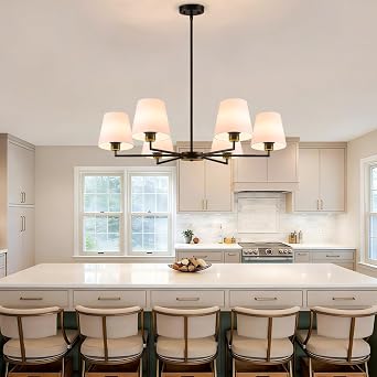 Oil-Rubbed Bronze Chandeliers for Dining Room, 36 6 Light No Assembly Required Antique Modern Chandelier Light Fixture with White Fabric Shade, Classic Kitchen Pendant Lights over Table for Bedroom