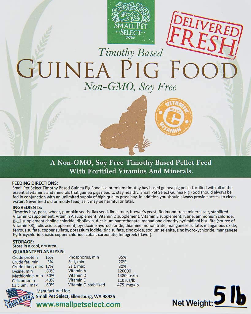 Small Pet Select-Premium Guinea Pig Pellet Food, Non-GMO, Soy Free. Local Ingredients in Pacific Northwest, 5lb, 5lbgpnongmo