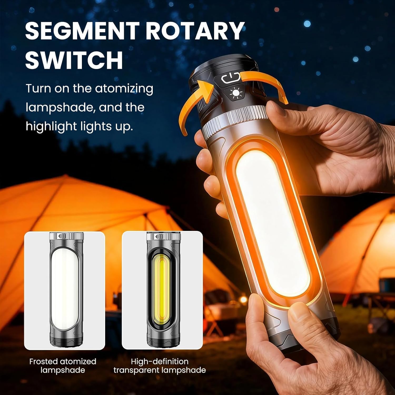 Rechargeable Flashlight,Waterproof Magnetic LED Flashlight Camp Light with Metal Hook,Base Connector for Stand,3 Color Temperature,for Hunting Cycling Camping (1pc)