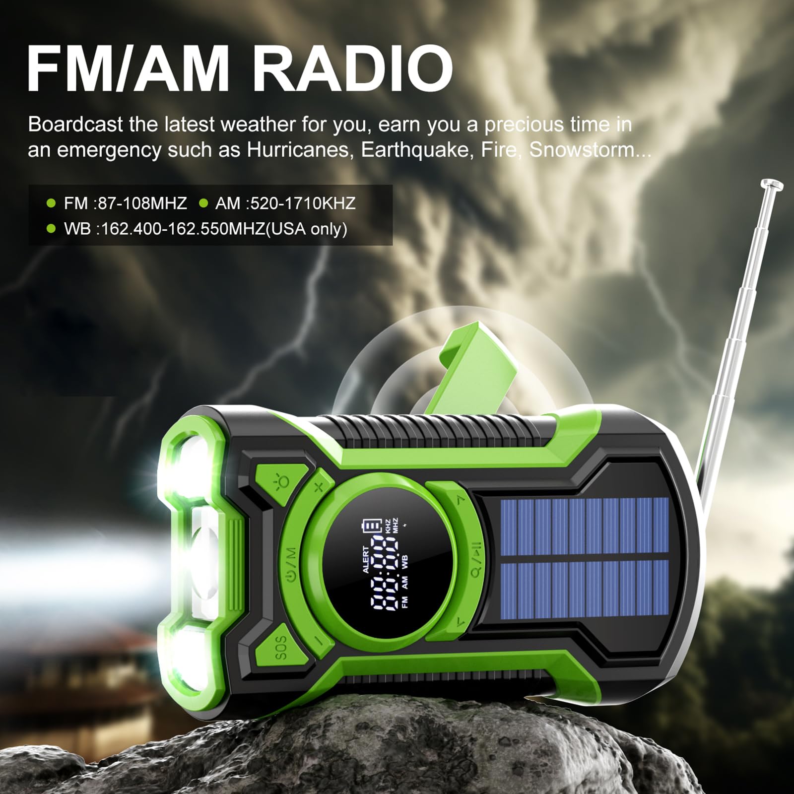 Gemmac Radio Awaryjne z Ręczną Korbą i Bluetooth, AM/FM/SW Radio Słoneczne z Korbką z Akumulatorem 5000 mAh Power Bank/SOS Alarm/Latarka, USB Zasilanie Bateryjne Radios dla Outdoor Camping Emergency