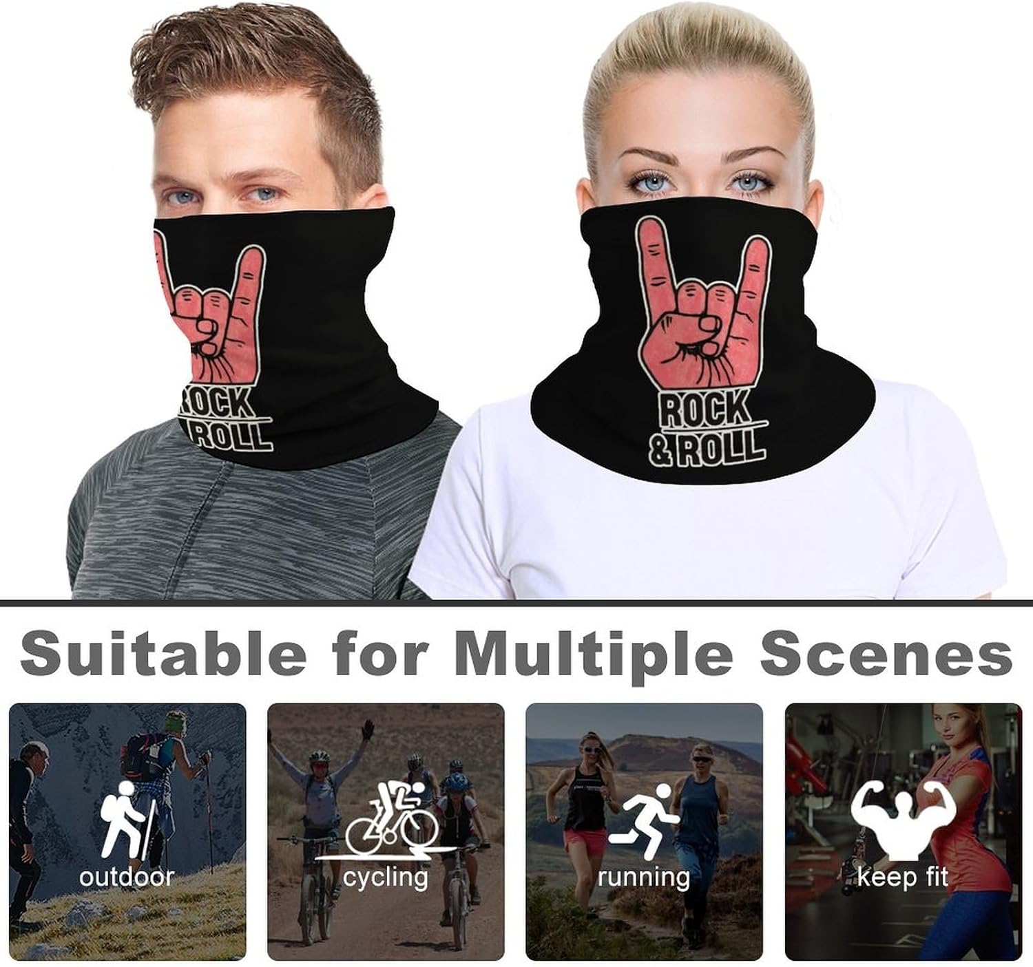 Rock And Roll Finger Unisex Neck Gaiter Face Scarf Cover Sun Hoods for Outdoor Hiking Skiing