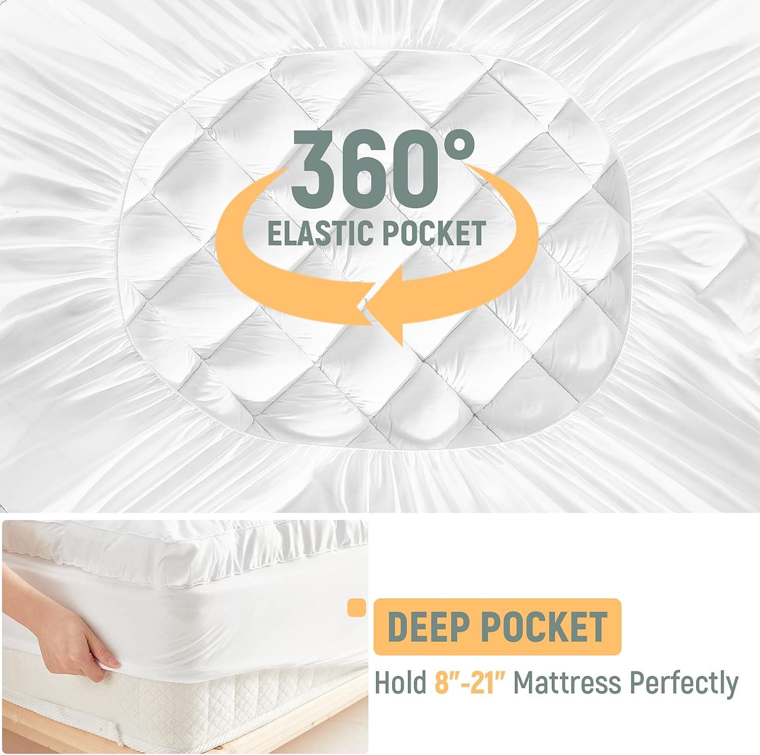 Extra Thick Mattress Topper Queen Size, Down Alternative Fill Plush Mattress Pad Cover Topper, Cooling Pillow Top with 8-21Inch Deep Pocket, White4