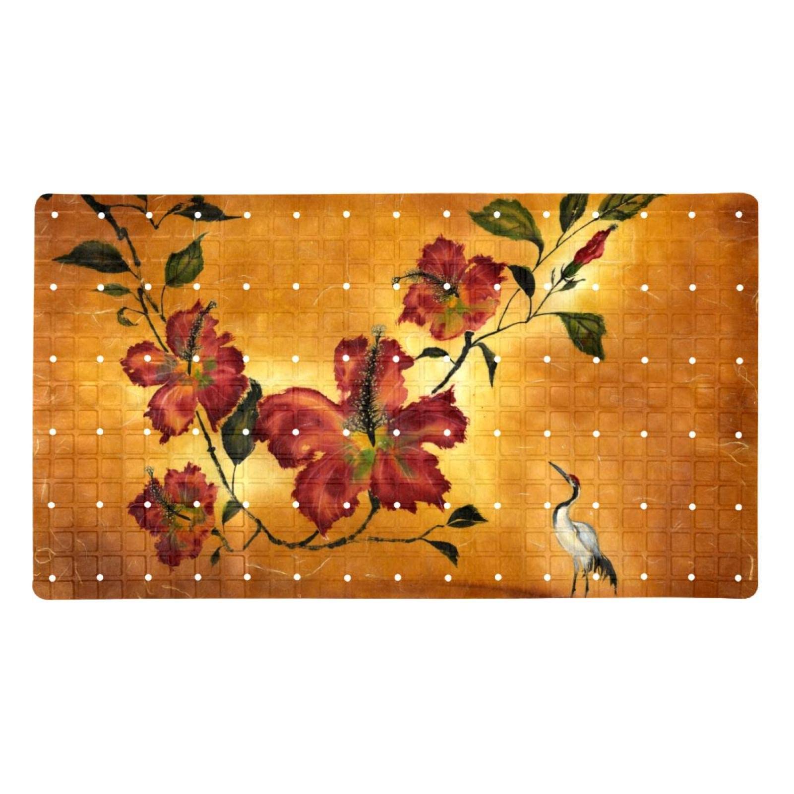 Rutschfeste Badematten für Badezimmer, Motiv: Blumen und Vögel, rechteckig, maschinenwaschbar, 39 x 70 cm