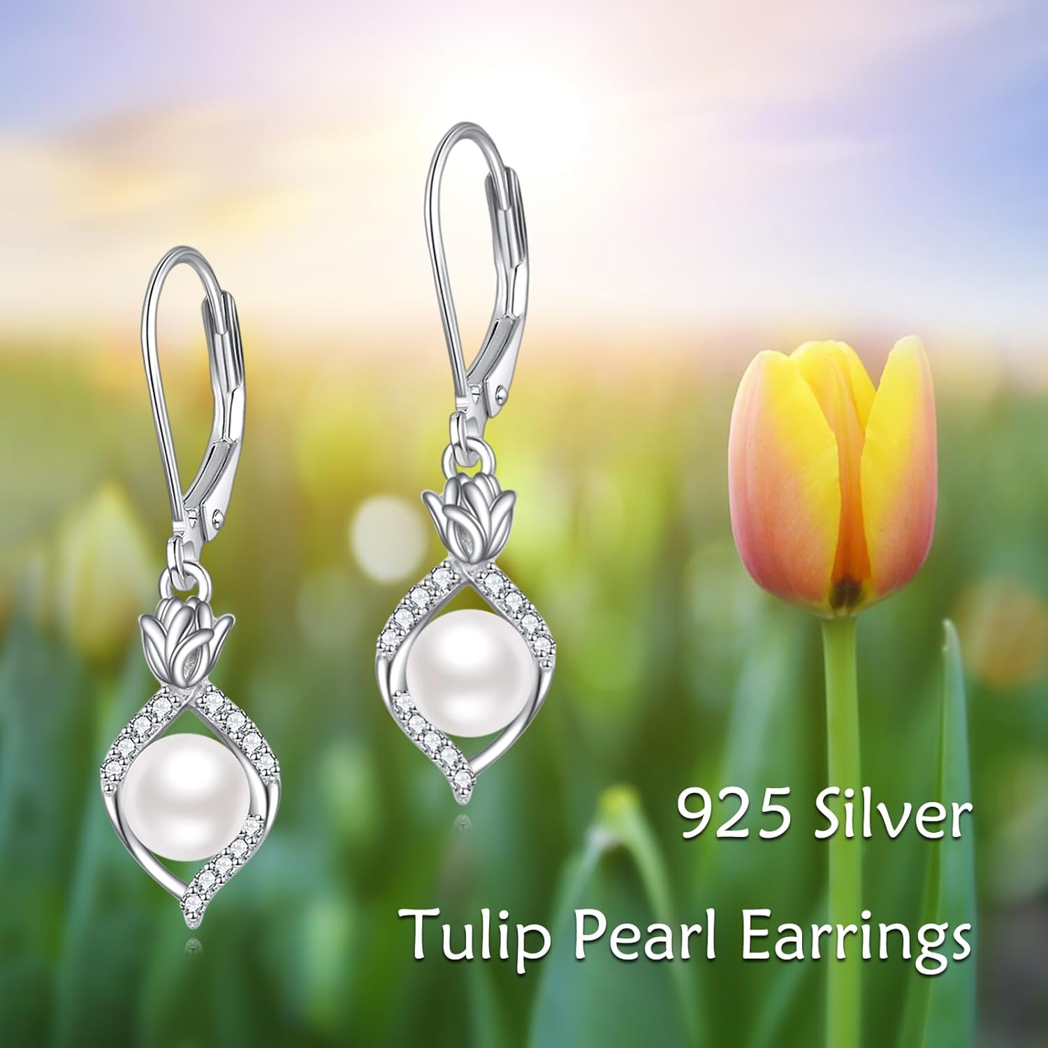 POPLYKE Rose Pearl Earrings 925 Sterling Silver Pearl Drop Dangle Leverback Earrings For Women Wedding Bridesmaids Anniversary