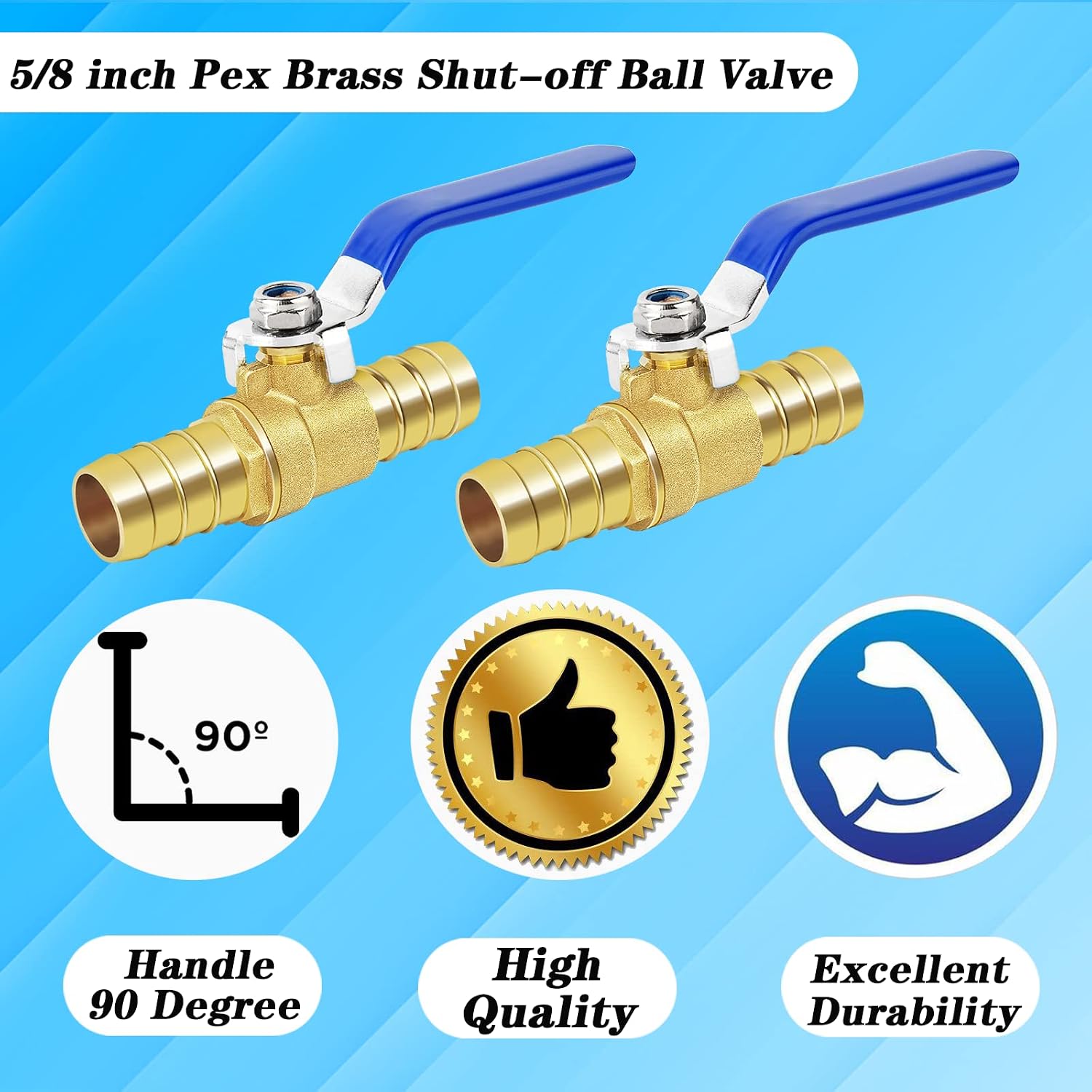 Brass Hose Barb Ball Valve Kit-2pcs 5/8" Heater Hose Shut Off Valve with Stainless Steel Clamps-High Temperature Resistance Shut off PEX Ball Valve for Water, Oil, Gas, Fuel line Fittings