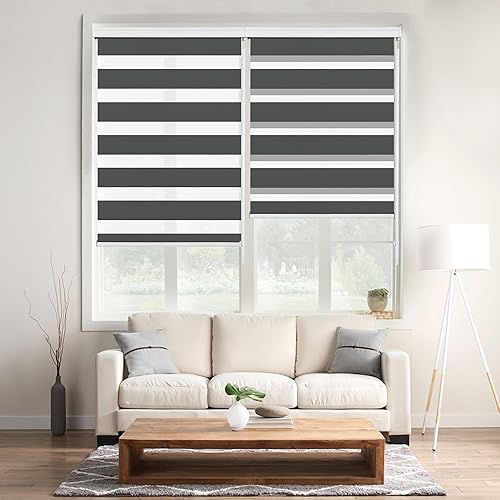 Miniatura 2 de Allbright - Estores de cebra para ventanas de casa, 20" x 64" negro, estores enrollables de doble capa, estores para oscurecer la habitación