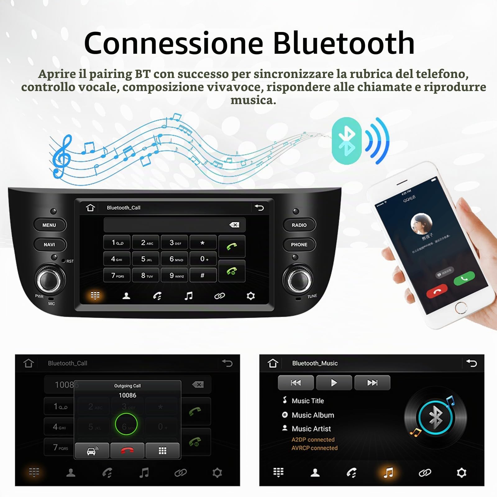 7 Pollici Double DIN Carplay Android Auto Car Stereo Radio Compatibile con Fiat Punto Supporto Bluetooth/Mirror Link/Navigazione GPS/SWC