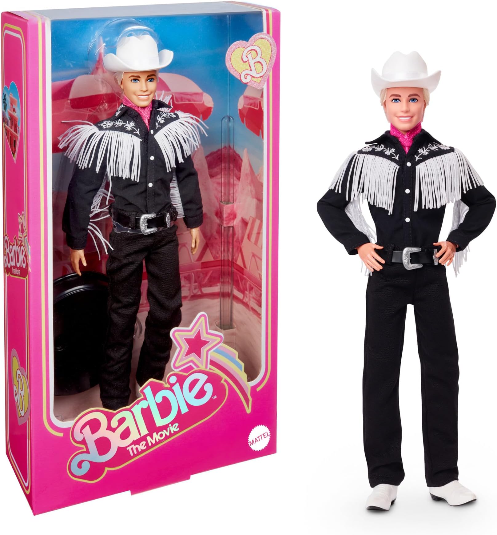 THE MOVIE, Ken Doll wearing Black and White Western Outfit, with Pink bandana tied at his neck, HRF30