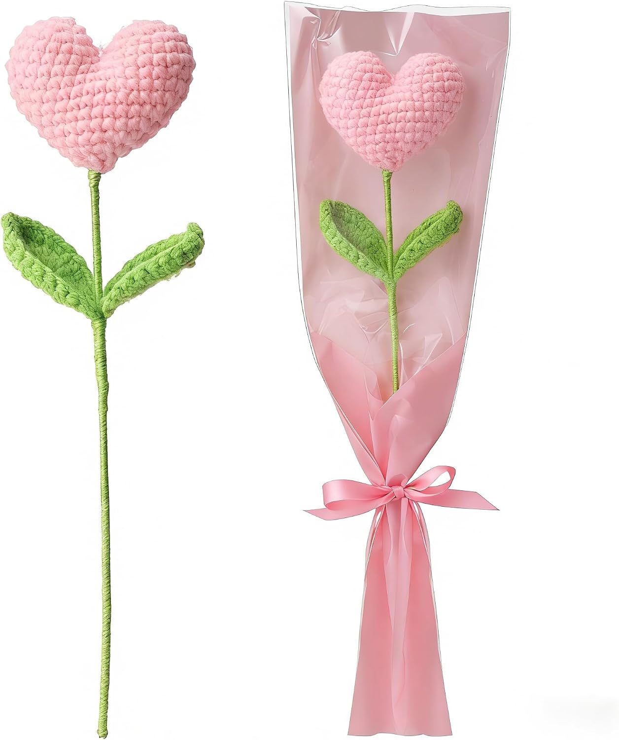 Crochet Heart Flower Bouquet Gift, Handmade Keepsake Decor