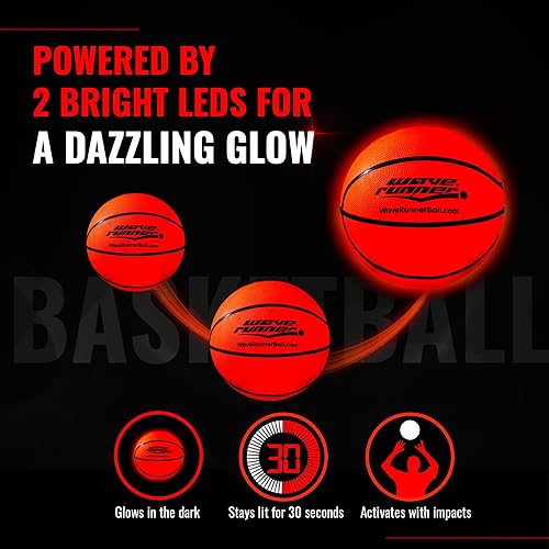 Miniatura 2 de Wave Runner Baloncesto que brilla en la oscuridad, juguetes iluminados de tamaño oficial 7 para juegos de pelota nocturna, tamaño reglamentario,