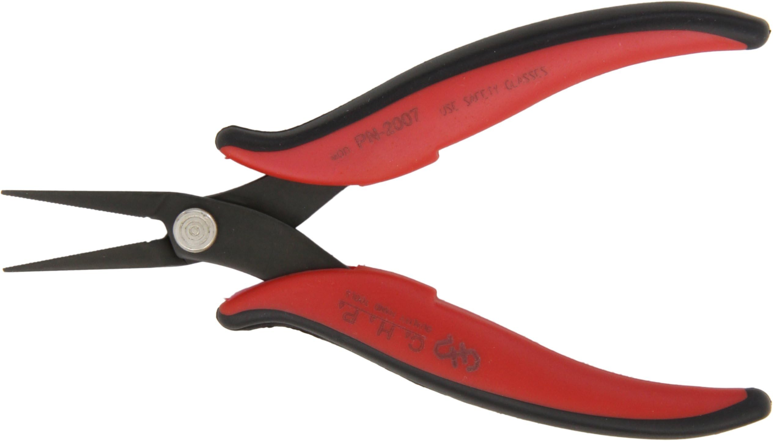Hakko CHP PN-2007 Long-Nose Pliers, Flat Nose, Flat Outside Edge, Serrated Jaws, 32mm Jaw Length, 3mm Nose Width, 3mm Thick Steel, Original Version