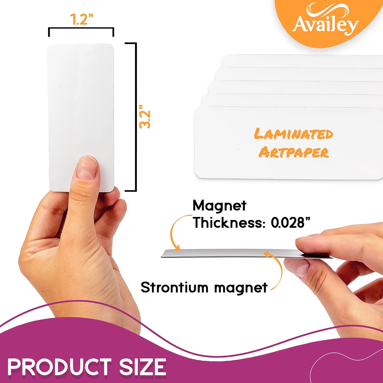 Availey 98 Pcs Magnetic Dry Erase Labels - 48 Pieces of 3.2 x 1.2" with Colored Border and 50 Pieces of 3.2 x 1.2" with Full White Front