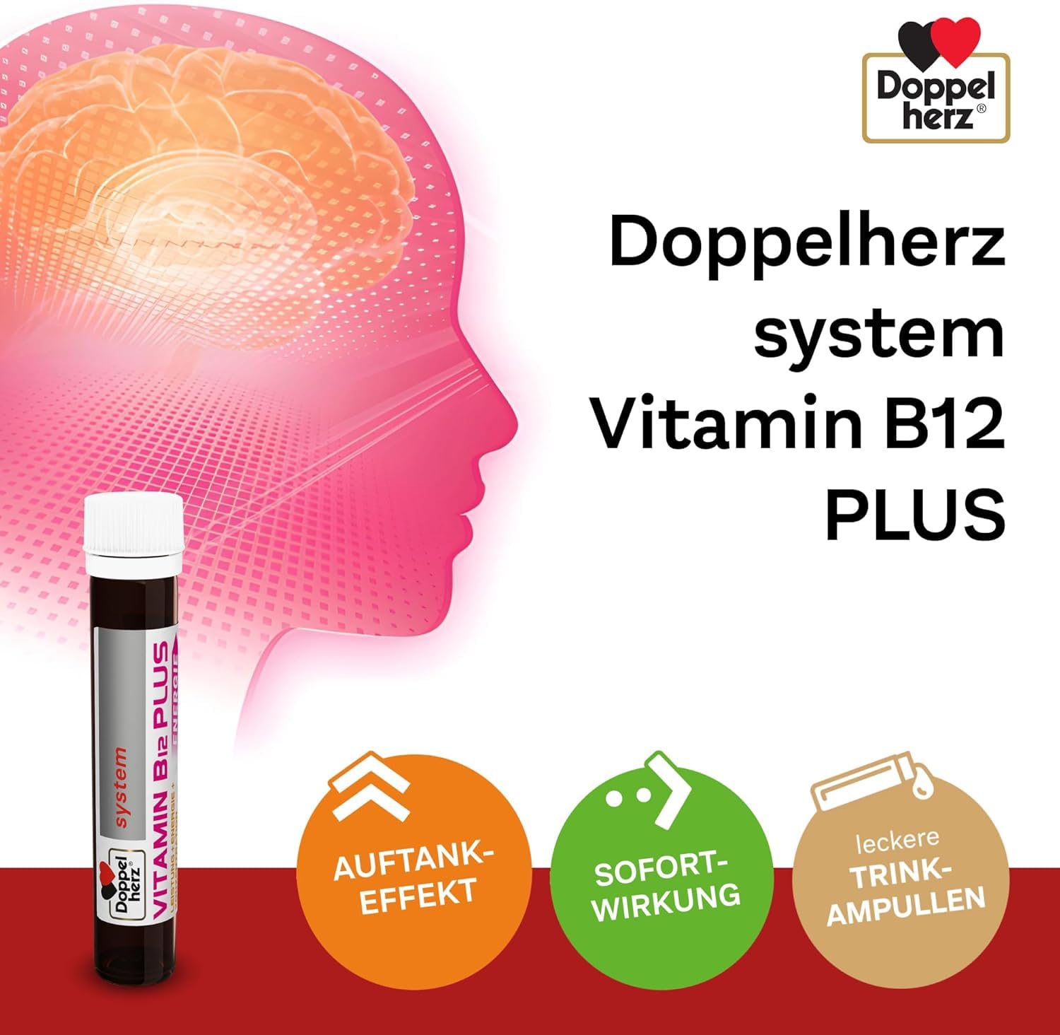 Doppelherz system VITAMIN B12 PLUS ENERGIE - Praktische Trinkfläschchen | Vitamin B12 trägt zur Verringerung von Müdigkeit und Erschöpfung bei - vegan, lactose- & glutenfrei - 2 x 30 Trinkfläschchen